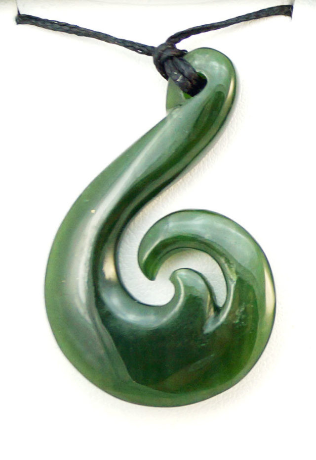 Jade (Greenstone) Koru Fish Hook - Blue Penguin New Zealand Gifts