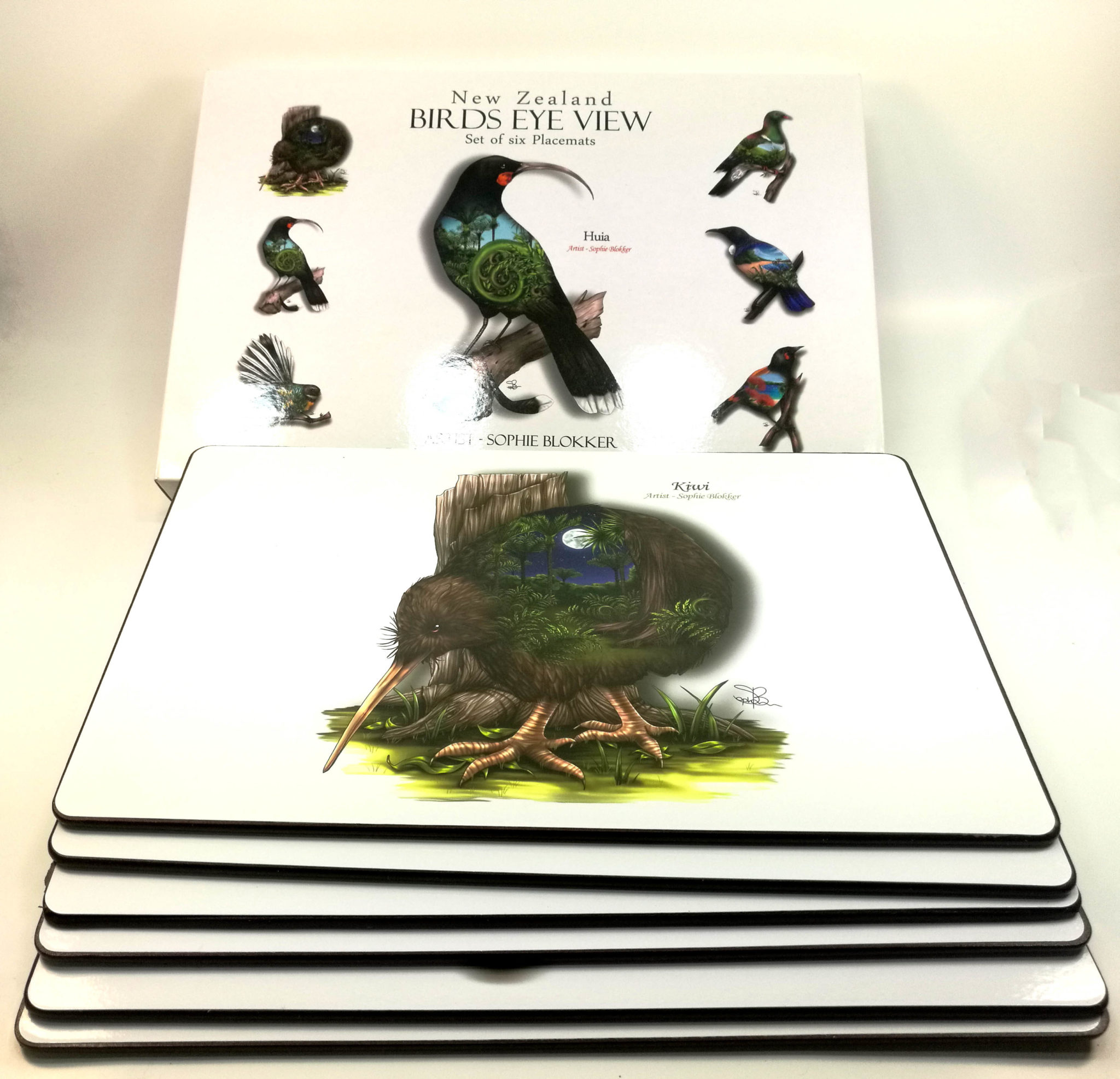 NZ Birds Eye View Art Placemats from Sophie Blokker Blue Penguin New Zealand Gifts