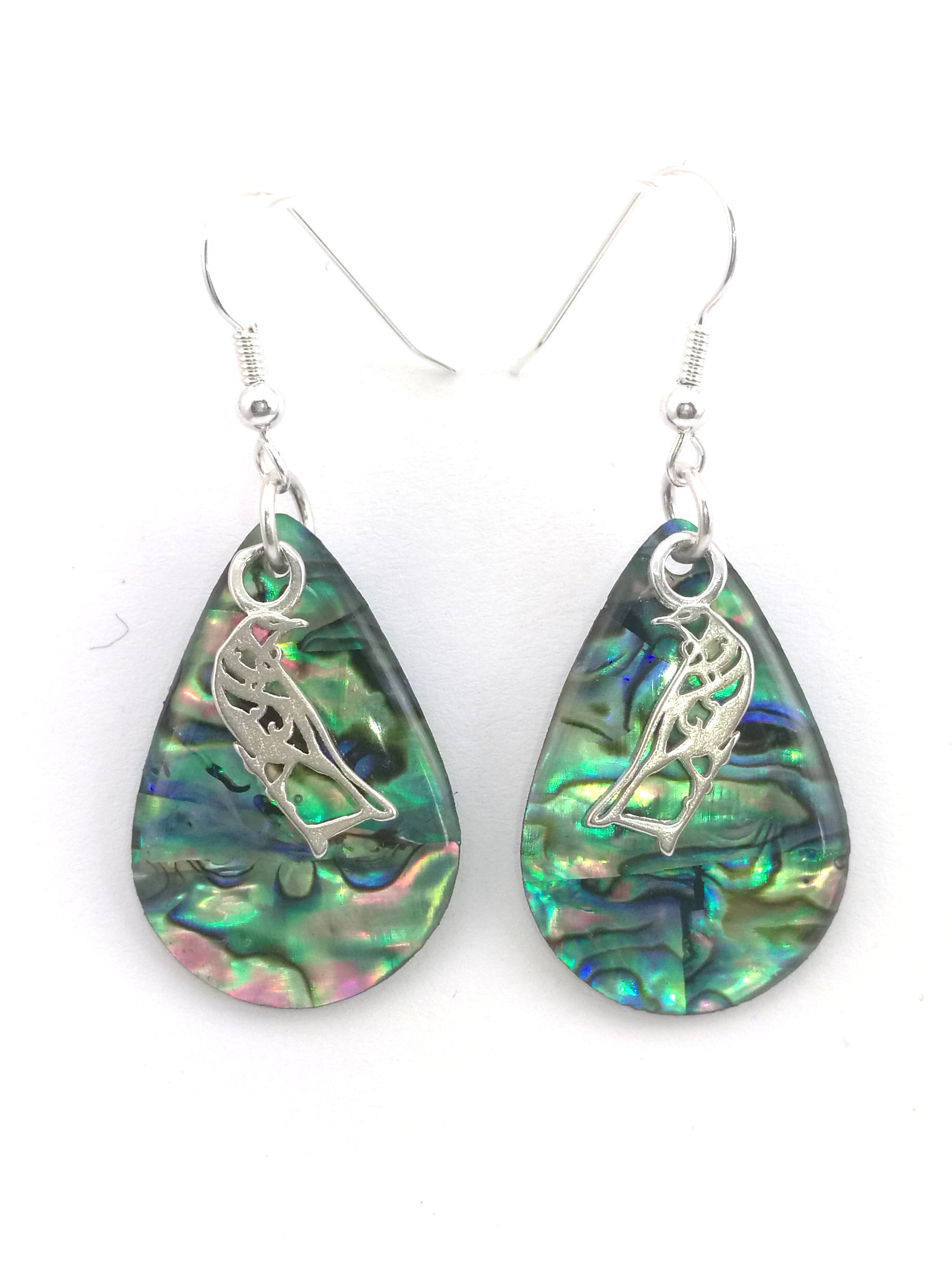 Paua earrings with Tui - Blue Penguin New Zealand Gifts