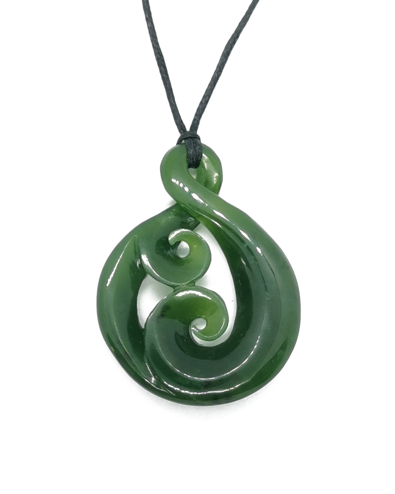 Pounamu Greenstone Twist with double koru hand carved Ross Crump