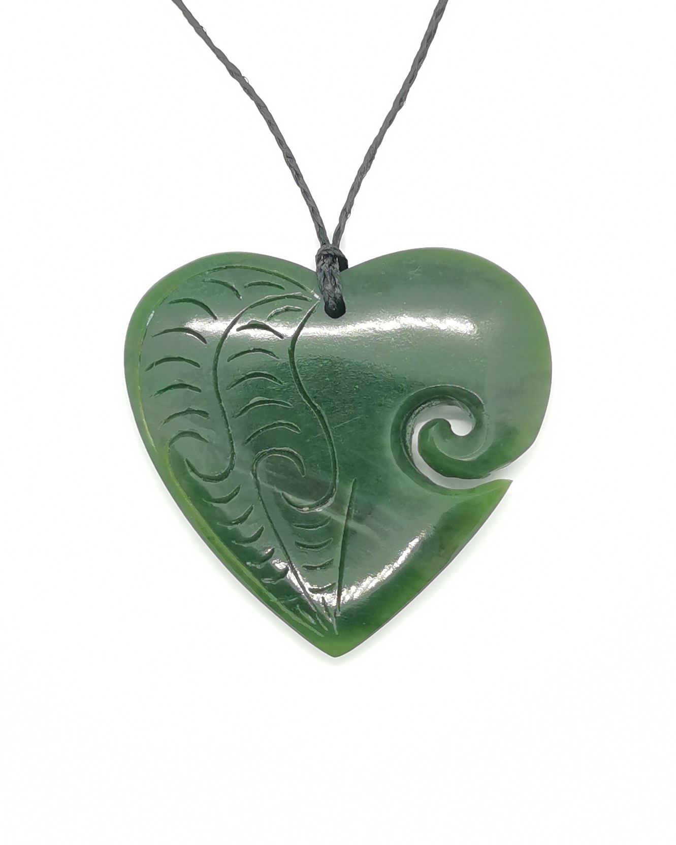 Greenstone heart koru fern pattern pendant