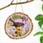 Wood Slice Art Floral NZ Bird Fantail